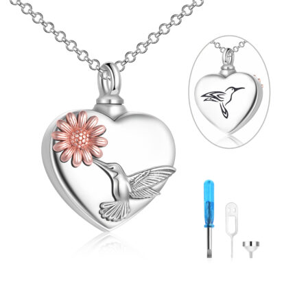 Hummingbird Urne Halsketten für Asche Sterling Silber Herz Sonnenblume Kremation Erinnerung Schmuck für Frauen Männer